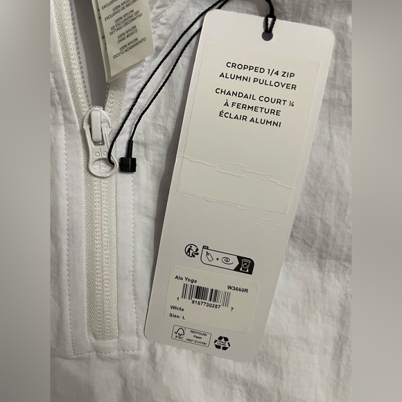 Alo Yoga NWT Cropped 1/4 Zip Alumni Pullover Lightweight Jacket in White Size L - Picture 10 of 12